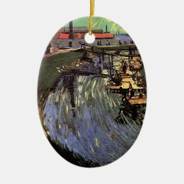 Kanal mit Frauen waschen von Vincent van Gogh Keramik Ornament (Vorne)