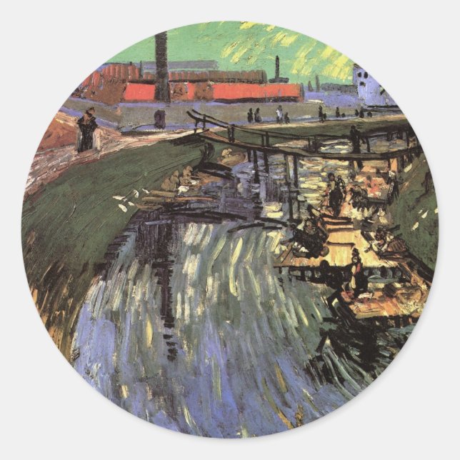 Kanal mit Frauen waschen von Vincent van Gogh Runder Aufkleber (Vorderseite)