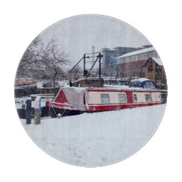 Kanalboot im Schnee Schneidebrett