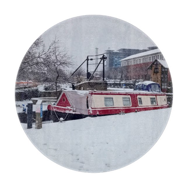 Kanalboot im Schnee Schneidebrett (Vorderseite)