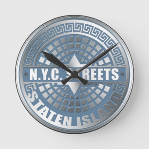 Kanaldeckel Staten Island Blau Runde Wanduhr