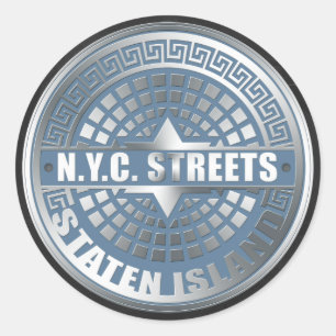 Kanaldeckel Staten Island Blau Runder Aufkleber