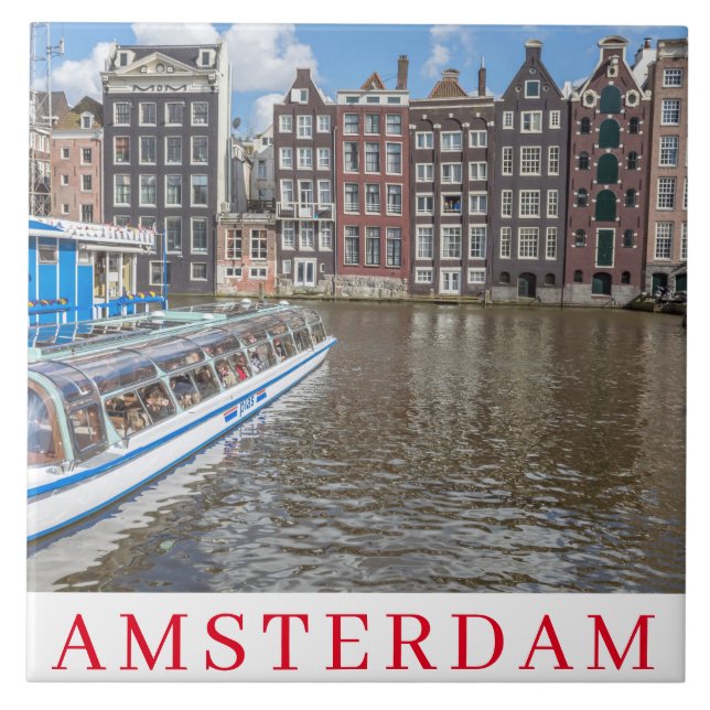 Kanalhäuser von Amsterdam Blick auf Keramik Fliese (Vorderseite)