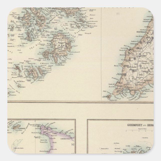 Kanalinseln, Scilly Islands und Isle of Man Quadratischer Aufkleber (Vorderseite)