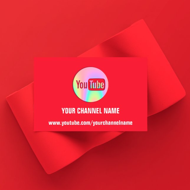 KANALNAME SIE TUBER LOGO QR CODE HOLOGRAPH RED VISITENKARTE (CHANNEL NAME YOU TUBER LOGO QR CODE HOLOGRAPH RED BUSINESS CARD)