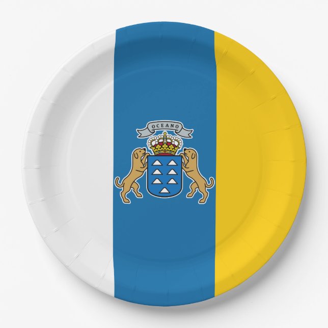Kanarische Flagge (Kanarische Inseln, Spanien) Pappteller (Vorderseite)