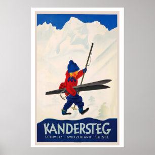 Kandersteg Schweiz Vintage-Skiplakat - gerahmt Poster
