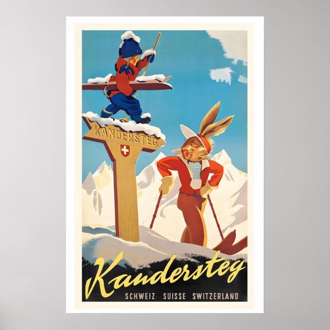 Kandersteg Switzerland Vintage Ski Poster (Vorne)