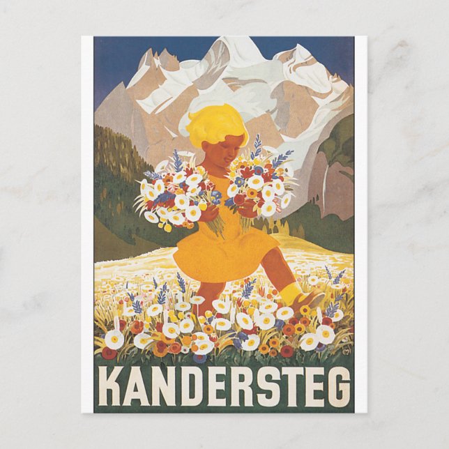 Kandersteg Switzerland Vintage Travel Poster Postkarte (Vorderseite)