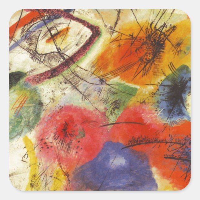Kandinsky Black Strokes Abstrakte Malerei Quadratischer Aufkleber (Vorderseite)