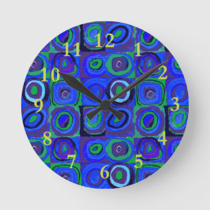 Kandinsky Farbforschung Quadrate Blue Squares Runde Wanduhr