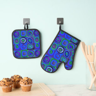 Kandinsky Farbstudie Blaue Quadrate Kreis  Ofenhandschuh & Topflappen-Set
