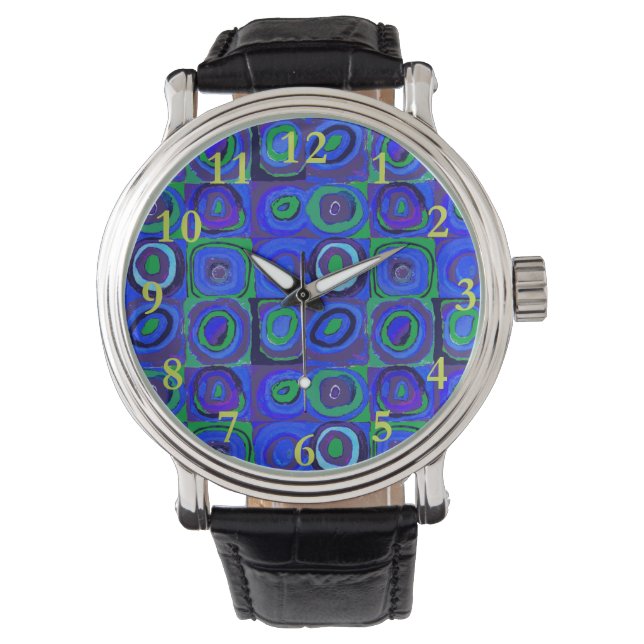 Kandinsky Farbstudien Blue Quadrate Square Circle Armbanduhr (Vorderseite)