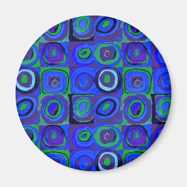 Kandinsky Farbstudien Blue Quadrate Square Circle Magnet (Vorne)