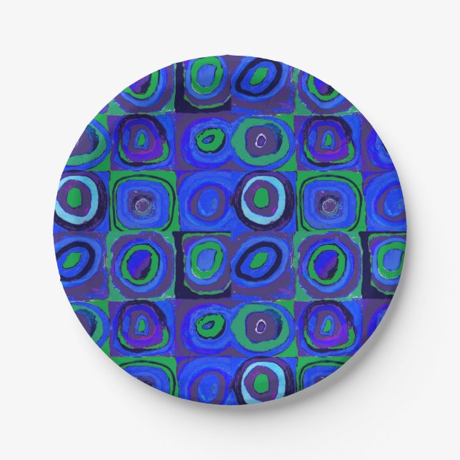 Kandinsky Farbstudien Blue Quadrate Square Circle Pappteller (Vorderseite)