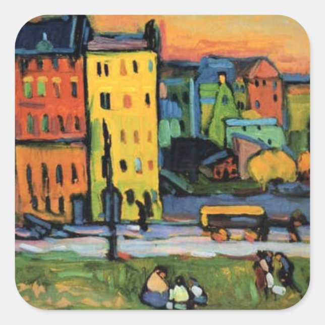 Kandinsky - Häuser in München, Quadratischer Aufkleber (Vorderseite)