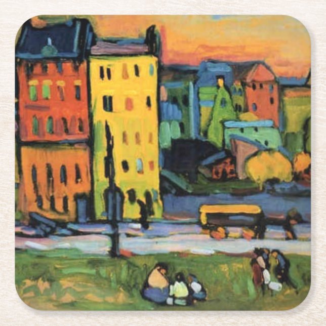 Kandinsky - Häuser in München, Rechteckiger Pappuntersetzer (Vorderseite)