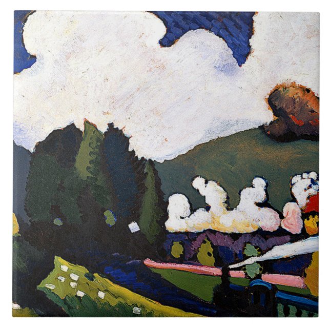 Kandinsky - Landschaft bei Murnau mit Lokomotive Fliese (Vorderseite)
