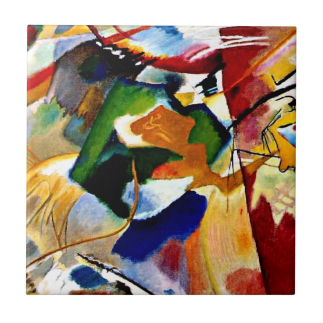 Kandinsky - Malerei mit grünem Zentrum Fliese (Vorderseite)