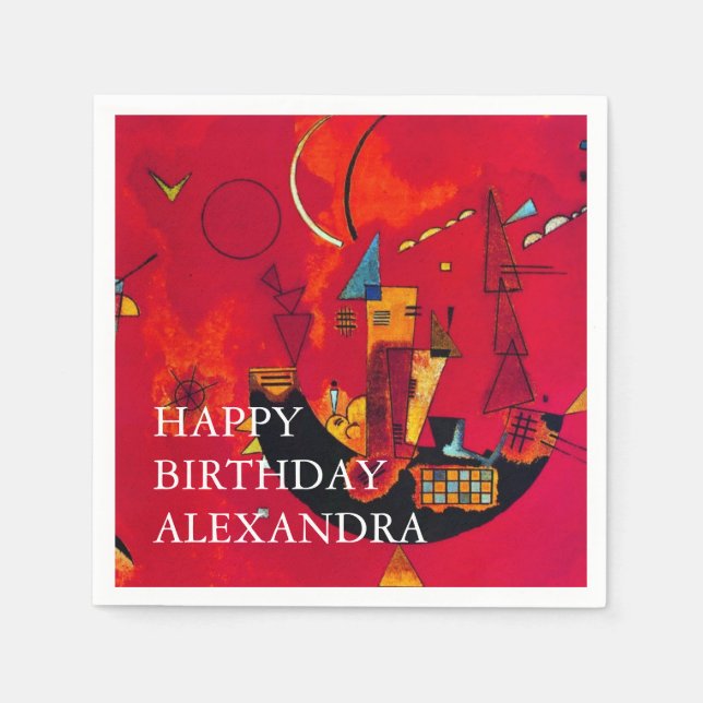 Kandinsky Mit Gegen Red Abstrakt Happy Birthday Serviette (Vorderseite)