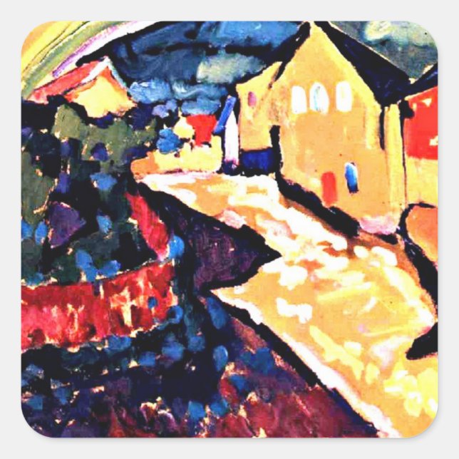 Kandinsky - Murnau mit Regenbogen, Quadratischer Aufkleber (Vorderseite)