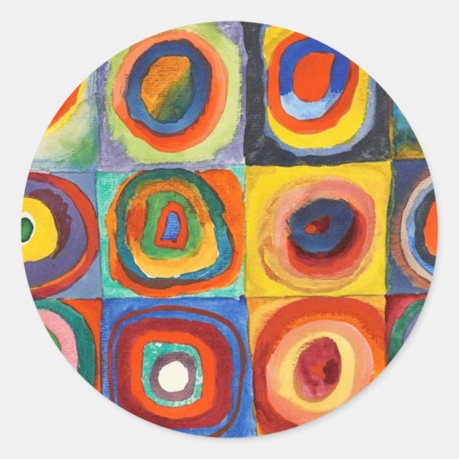 Kandinsky - Quadrate mit konzentrischen Kreisen Runder Aufkleber (Vorderseite)