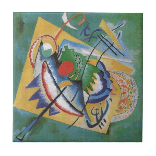 Kandinsky Red Oval Abstract Artwork Green Yellow Fliese (Vorderseite)