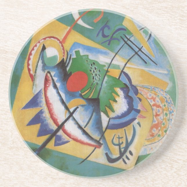Kandinsky Red Oval Abstract Artwork Green Yellow Getränkeuntersetzer (Vorne)
