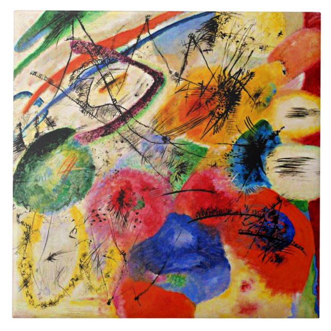 Kandinsky - Schwarze Linien Fliese (Vorderseite)