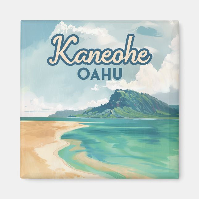 Kaneohe Sandbar Oahu Hawaii Retro Magnet (Vorne)