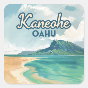 Kaneohe Sandbar Oahu Hawaii Retro Quadratischer Aufkleber