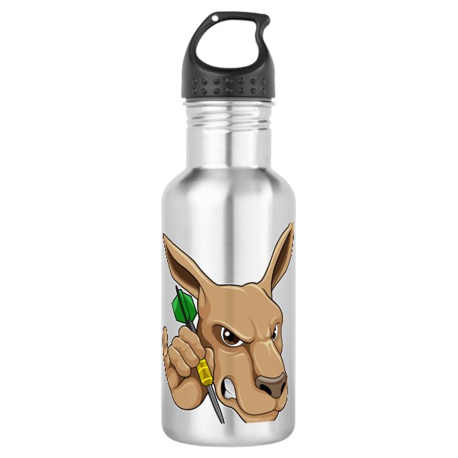 Kangaroo als Dart-Spieler mit Dart Edelstahlflasche (Vorderseite)