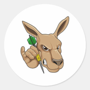 Kangaroo als Dart-Spieler mit Dart Runder Aufkleber