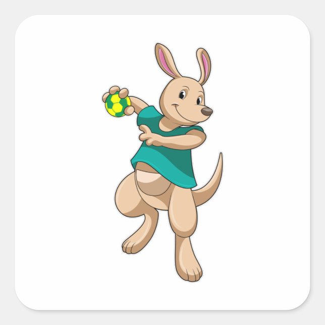 Kangaroo als Handballspieler mit Handball Quadratischer Aufkleber (Vorderseite)