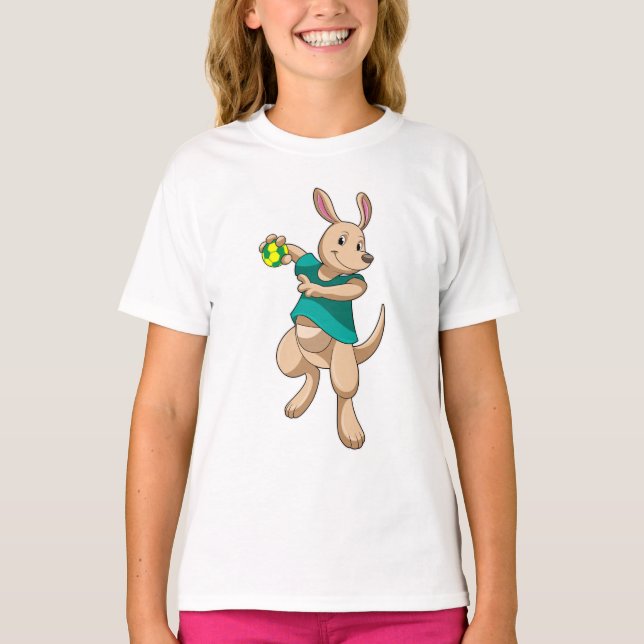 Kangaroo als Handballspieler mit Handball T-Shirt (Vorderseite)