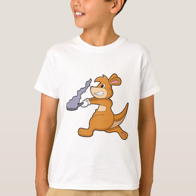 Kangaroo als Koch mit Pan T-Shirt (Vorderseite)