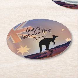 Kangaroo Australia Day Runder Pappuntersetzer