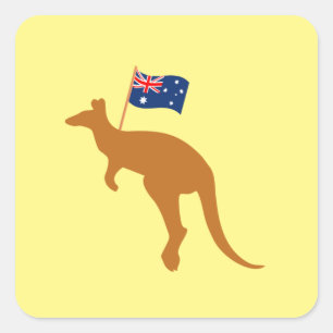 Kangaroo-Australia-Flagge gelb Quadratischer Aufkleber