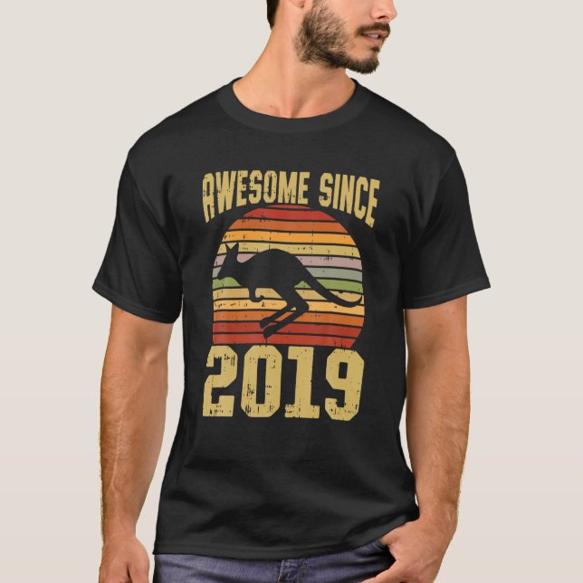 Kangaroo Awesome Since 2019 3Rd Birthday 3 Years O T-Shirt (Vorderseite)