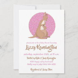 Kangaroo Baby Girl Dusche Pink Muster Einladung