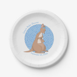 Kangaroo Baby Shower Tan und Blue Pattern Pappteller