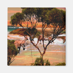 Kangaroo Beach Oil Paint, Kühlschrankmagnet Magnet