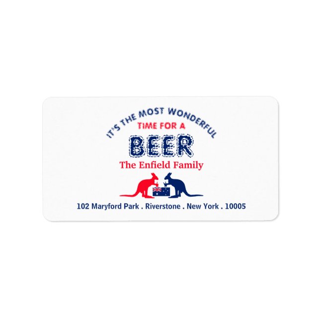 Kangaroo Beer, australische Flagge, Weihnachten Adressaufkleber (Vorne)