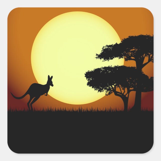 Kangaroo bei Sonnenuntergang Quadratischer Aufkleber (Vorderseite)