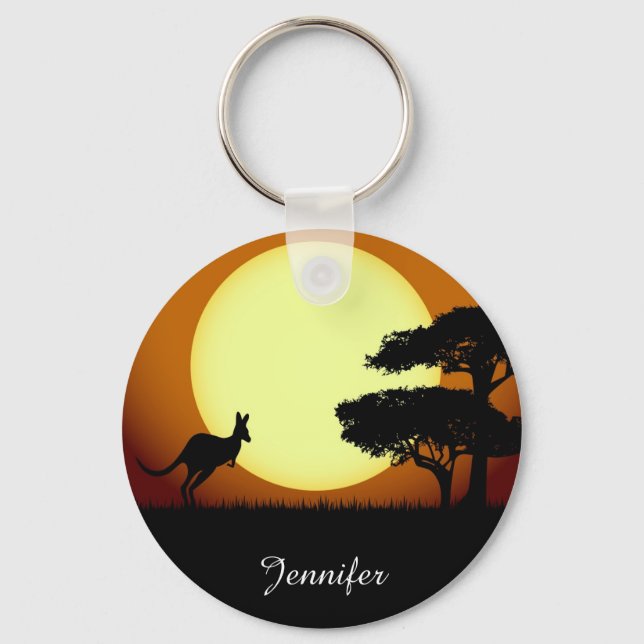 Kangaroo bei Sonnenuntergangsname Schlüsselanhänger (Vorderseite)