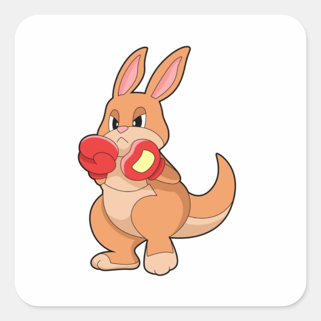 Kangaroo beim Boxen mit Boxhandschuhen Quadratischer Aufkleber (Vorderseite)