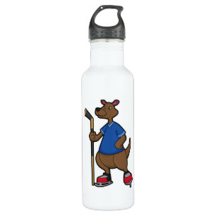 Kangaroo beim Eishockey mit Eishockeyschläger Edelstahlflasche