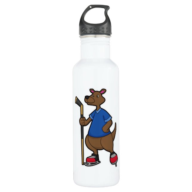 Kangaroo beim Eishockey mit Eishockeyschläger Edelstahlflasche (Vorderseite)