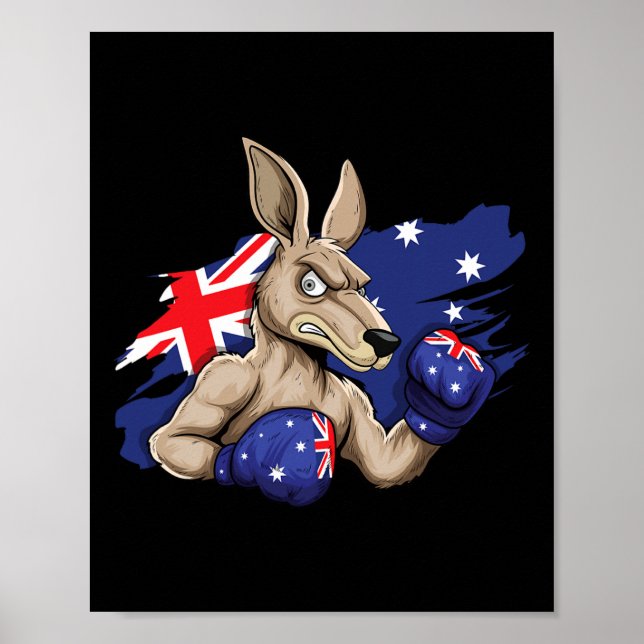 Kangaroo Boxer Boxing Australian Flag Liebe Austra Poster (Vorne)