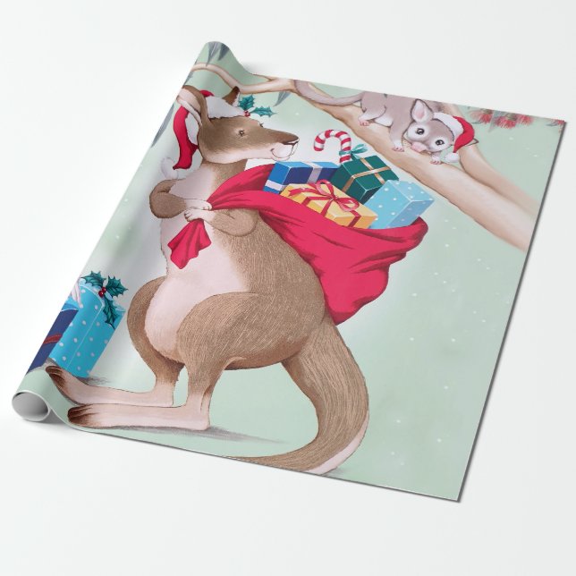 Kangaroo Christmas - Australische Weihnachtskunst Geschenkpapier (Ungerollt)